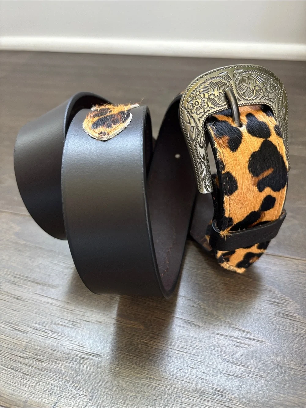 American Bison Genuine Leather,hair hide/leopard print,bronze/brass,Western